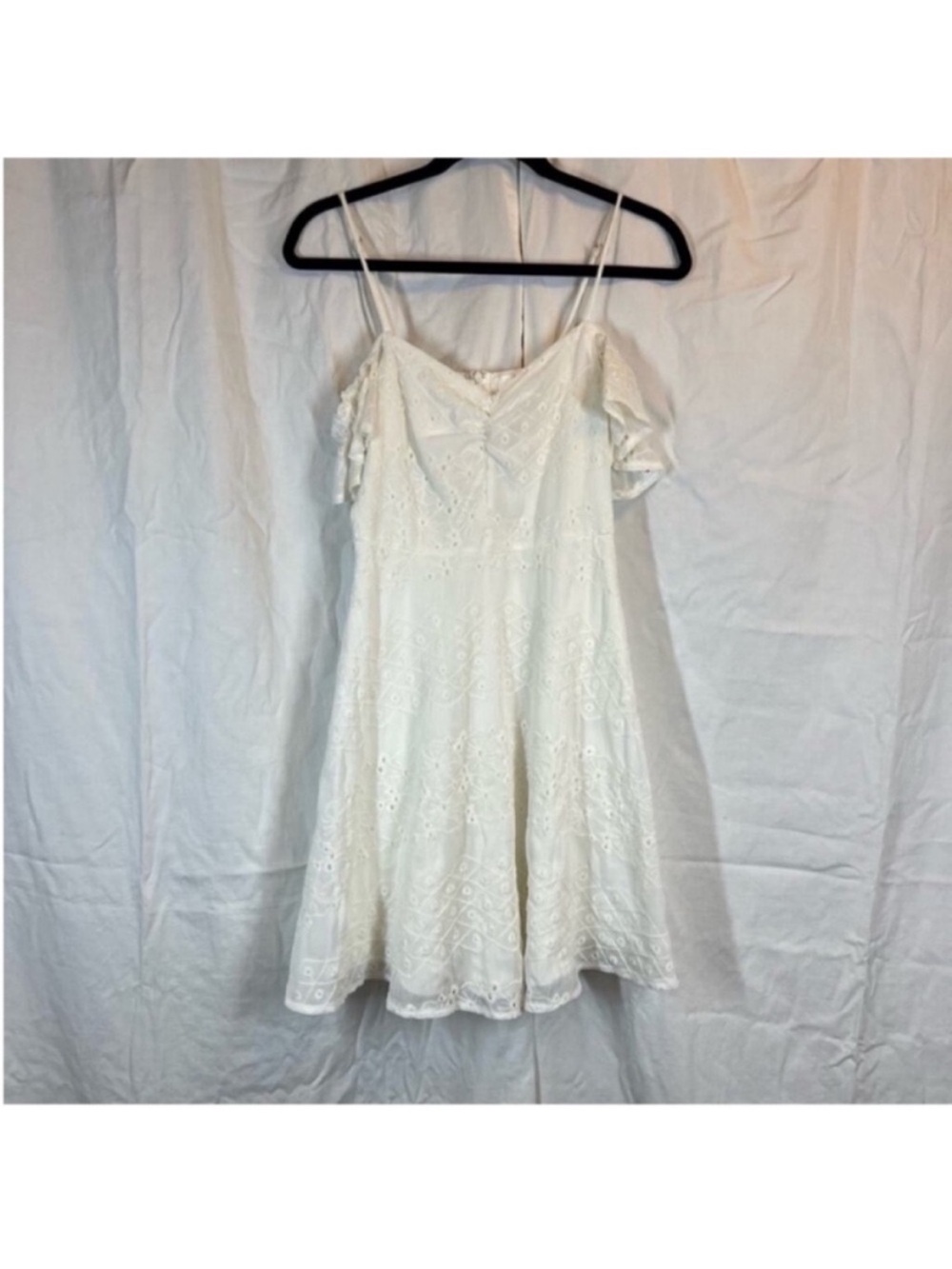 ASTR the label Mackenzie eyelet cold off shoulder off white mini dress